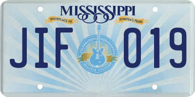 MS license plate JIF019