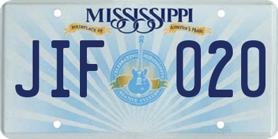 MS license plate JIF020
