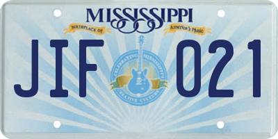 MS license plate JIF021