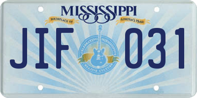 MS license plate JIF031