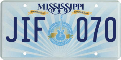 MS license plate JIF070