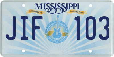 MS license plate JIF103