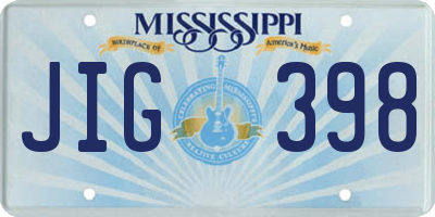 MS license plate JIG398