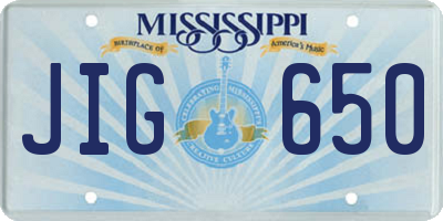 MS license plate JIG650