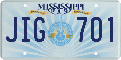 MS license plate JIG701