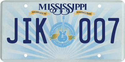 MS license plate JIK007
