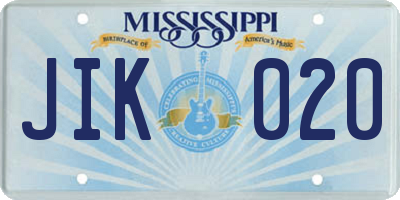 MS license plate JIK020