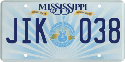 MS license plate JIK038