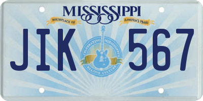 MS license plate JIK567