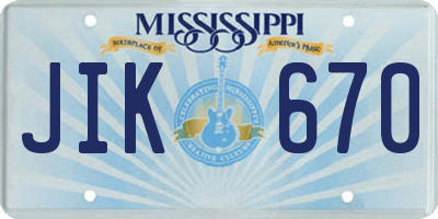 MS license plate JIK670