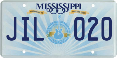 MS license plate JIL020