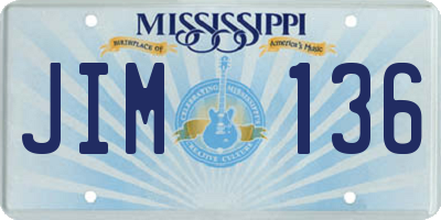 MS license plate JIM136