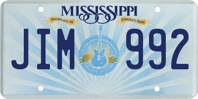 MS license plate JIM992