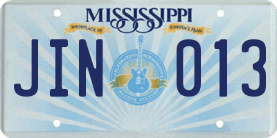 MS license plate JIN013