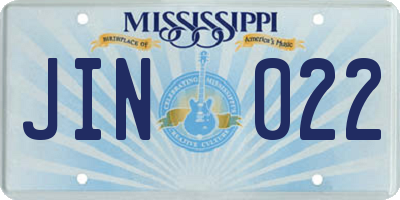 MS license plate JIN022