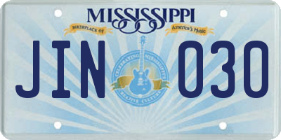 MS license plate JIN030