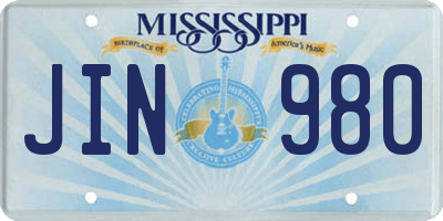 MS license plate JIN980