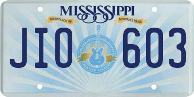 MS license plate JIO603