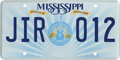 MS license plate JIR012