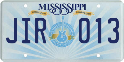 MS license plate JIR013