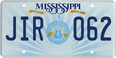 MS license plate JIR062