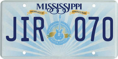 MS license plate JIR070