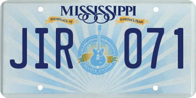 MS license plate JIR071