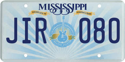 MS license plate JIR080