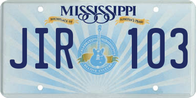 MS license plate JIR103