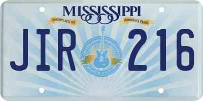 MS license plate JIR216