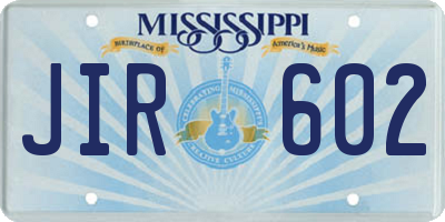 MS license plate JIR602
