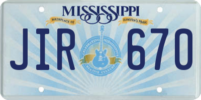 MS license plate JIR670