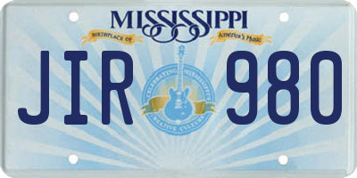 MS license plate JIR980