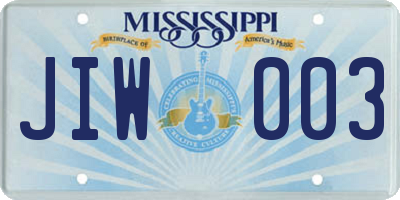 MS license plate JIW003