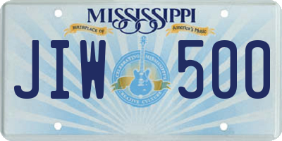 MS license plate JIW500