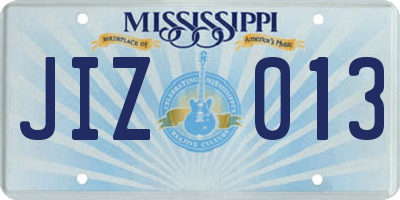 MS license plate JIZ013