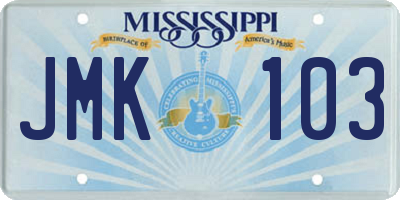 MS license plate JMK103