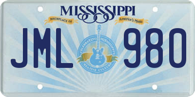 MS license plate JML980