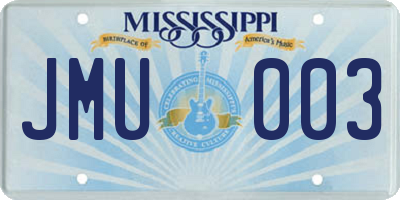 MS license plate JMU003
