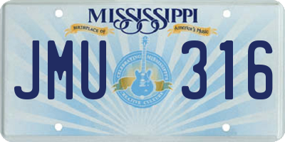 MS license plate JMU316