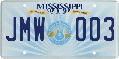MS license plate JMW003