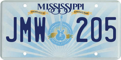 MS license plate JMW205