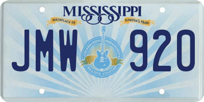 MS license plate JMW920