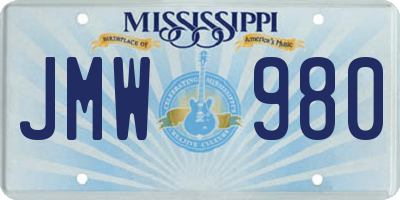 MS license plate JMW980
