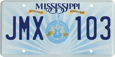 MS license plate JMX103