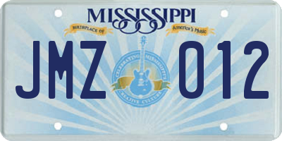MS license plate JMZ012