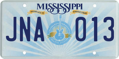 MS license plate JNA013