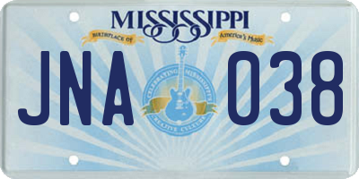 MS license plate JNA038
