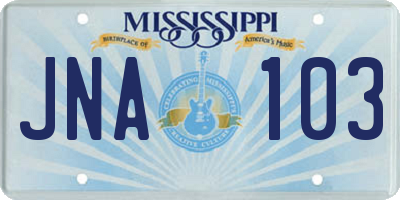 MS license plate JNA103