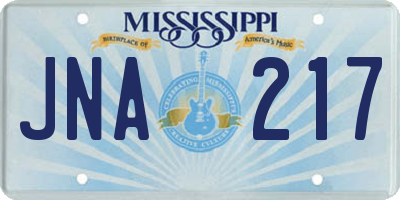 MS license plate JNA217